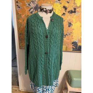 Shannon Woolen Mills Ireland Long Cable Knit Green Cardigan Sweater Size 2X